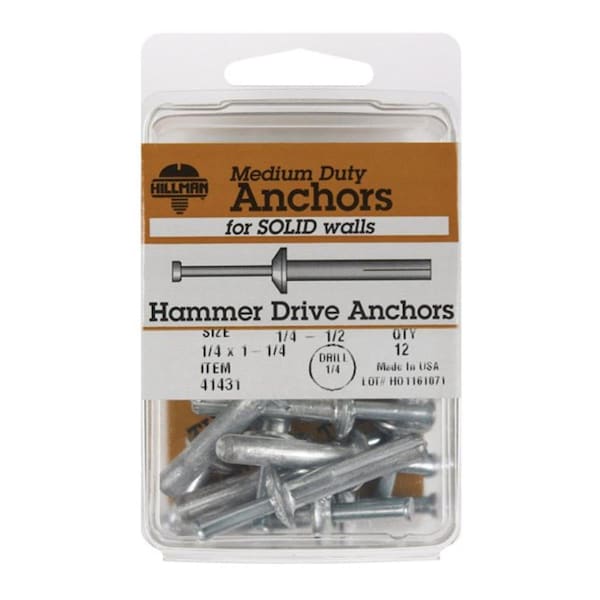 Hillman Hammer Drive Anchor, 1/4 inch Dia., 1.25 inch L, Carbon Steel 5 PK 5332705 - main